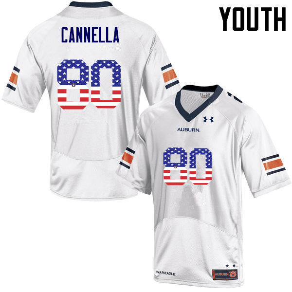 Youth #80 Sal Cannella Auburn Tigers USA Flag Fashion College Football Jerseys-White